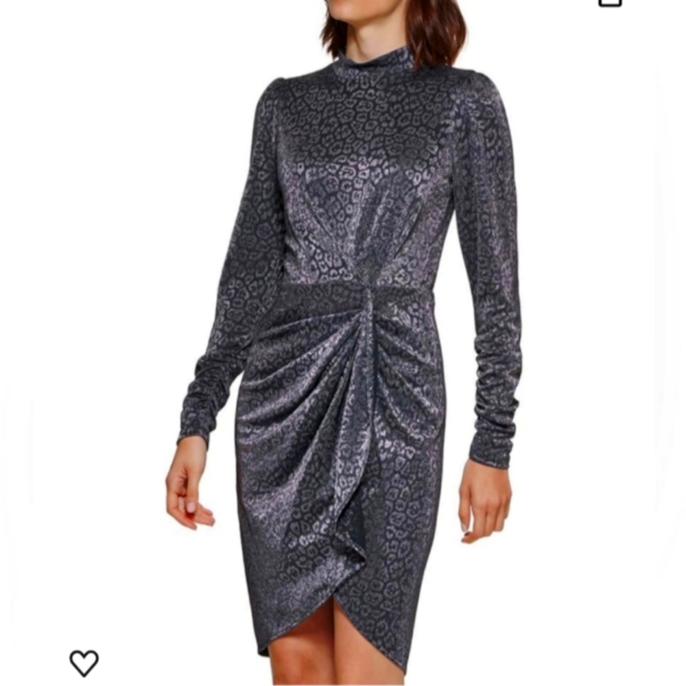 NWOT Calvin Klein Metallic Leopard Ruched Dress 8
